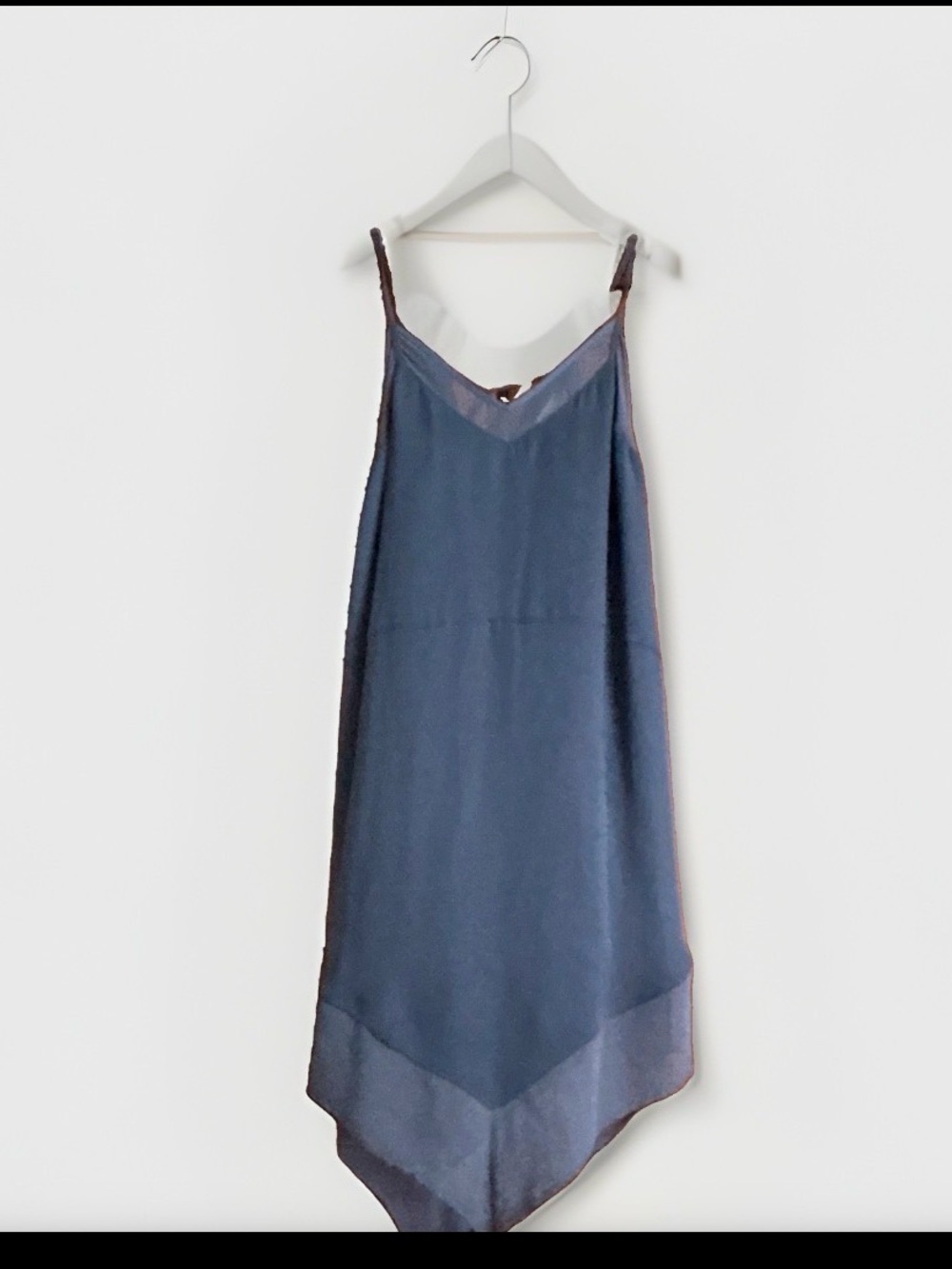 Mason Slate Blue Satin Slip Dress with Contrast Trim